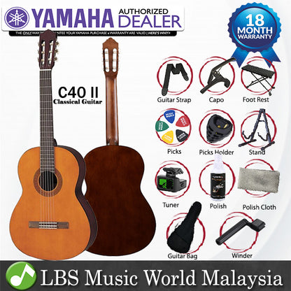 Yamaha C40 II Classical Guitar Standard Package with A frame Guitar Stand (C40II)