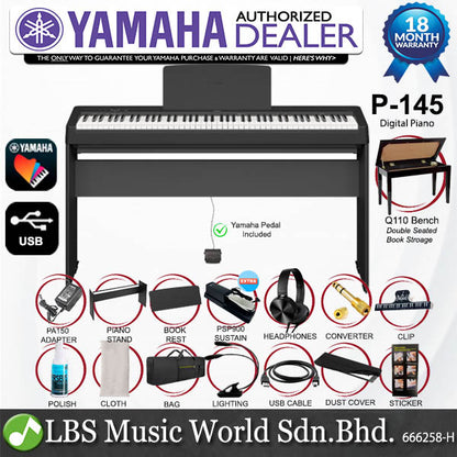 Yamaha P-145 88 Key Digital Piano with Original Adapter - Black (P145)