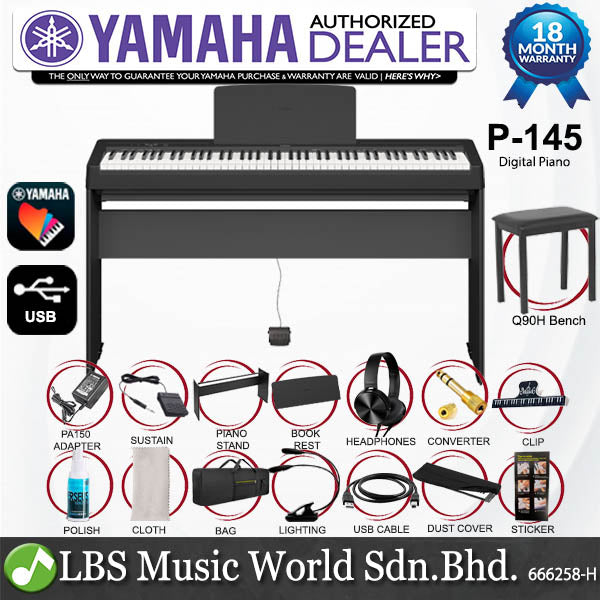 Yamaha P-145 88 Key Digital Piano with Original Adapter - Black (P145)