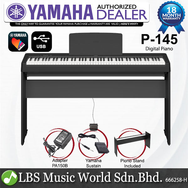 Yamaha P-145 88 Key Digital Piano with Original Adapter - Black (P145)