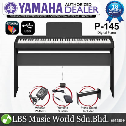 Yamaha P-145 88 Key Digital Piano with Original Adapter - Black (P145)
