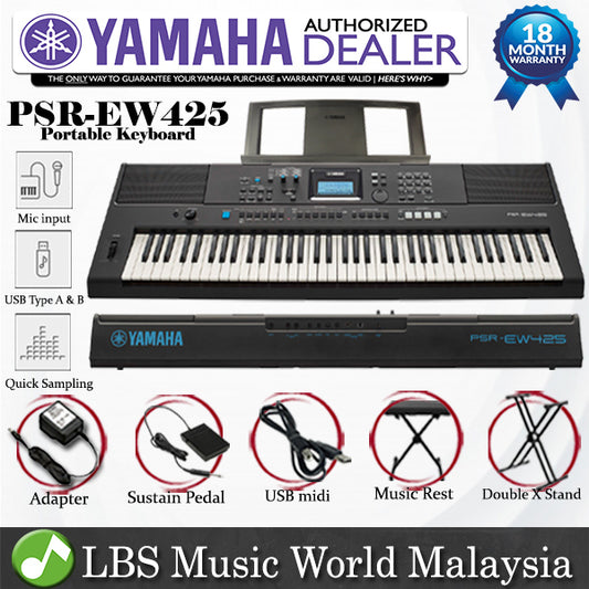 Yamaha PSR-EW425 76 Key Portable Keyboard Intermediate Package (PSREW425 PSR EW425)