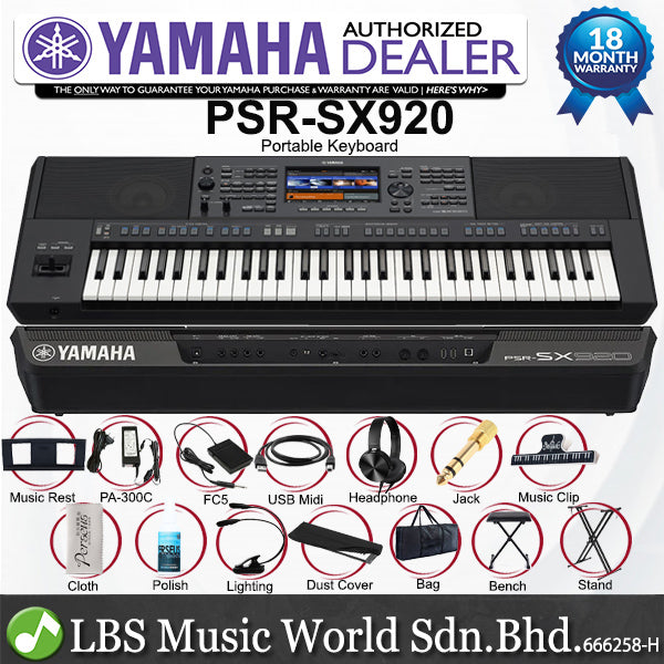 Yamaha PSR-SX920 61 Key Arranger Workstation Keyboard Complete Package (PSR SX920)
