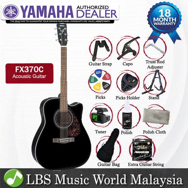 Yamaha FX370C Dreadnought Cutaway Acoustic Electric Guitar With Rosewood Fingerboard - Black (FX-370C FX 370C)