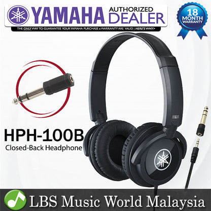 Yamaha HPH-100 Headphone Dynamic Closed Back Rotatable Headphones for Instrument Black (HPH100 HPH100B)