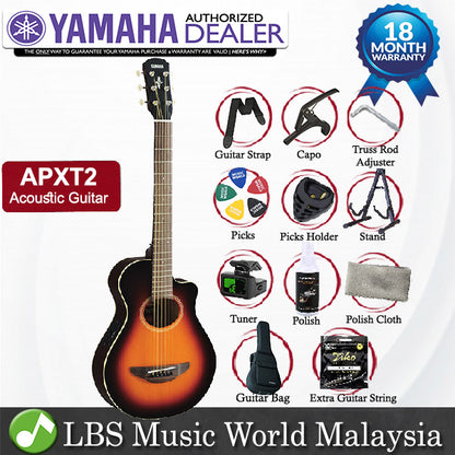Yamaha APXT2 Acoustic Guitar 3/4 Travel Acoustic Electric Guitar Package - Old Violin Sunburst