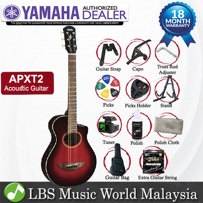 Yamaha APXT2 Acoustic Guitar 3/4 Travel Acoustic Electric Guitar Package - Dark Red Burst