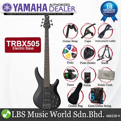 Yamaha TRBX505 5 String Solid Mahogany Body Electric Bass Guitar - Package