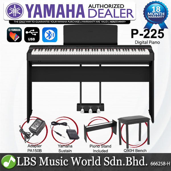 Yamaha P-225 88 Keys Digital Piano with Q90H Bench (P225 P 225)