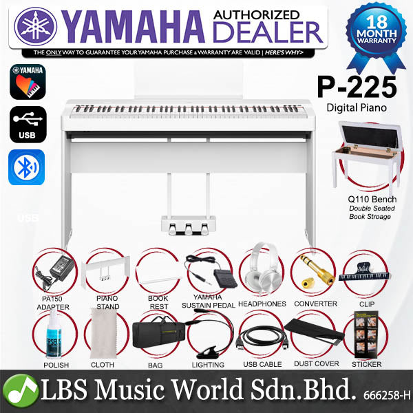 Yamaha P-225 88 Key Digital Piano Complete Package (P225 P 225)