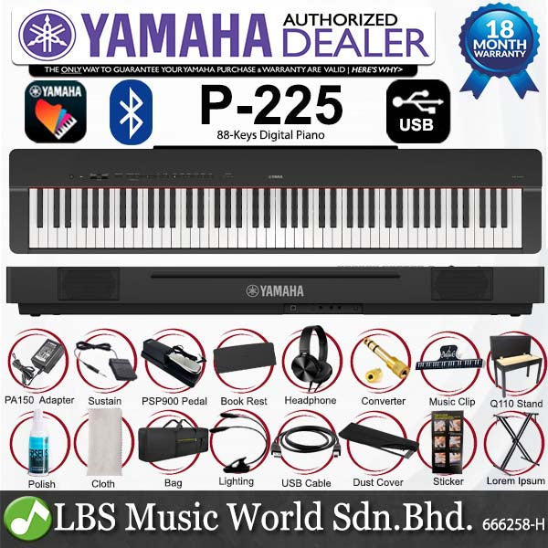 Yamaha P-225 88 Key Digital Piano Complete Package (P225 P 225)