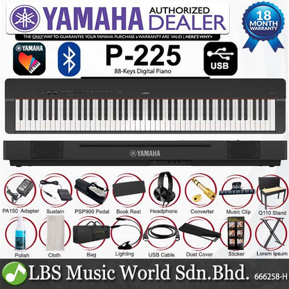 Yamaha P-225 88 Key Digital Piano Complete Package (P225 P 225)