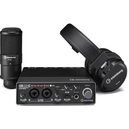 Yamaha Steinberg UR22C USB C Audio Interface Pack with ST-M01 Condenser Microphone and ST-H01 Headphone (Pop Filter and Mic Clamp)