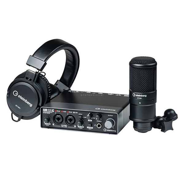 Yamaha Steinberg UR22C USB C Audio Interface Pack with ST-M01 Condenser Microphone and ST-H01 Headphone (Pop Filter and Mic Clamp)
