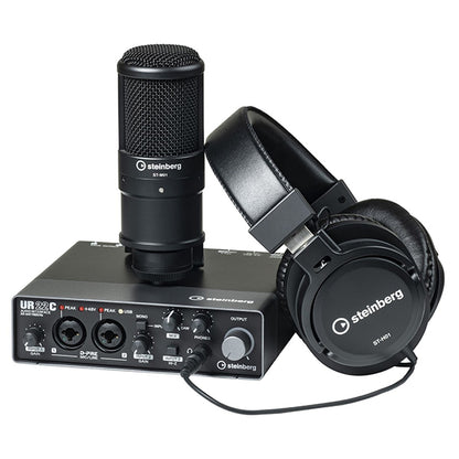 Yamaha Steinberg UR22C USB C Audio Interface Pack with ST-M01 Condenser Microphone and ST-H01 Headphone (Pop Filter and Mic Clamp)