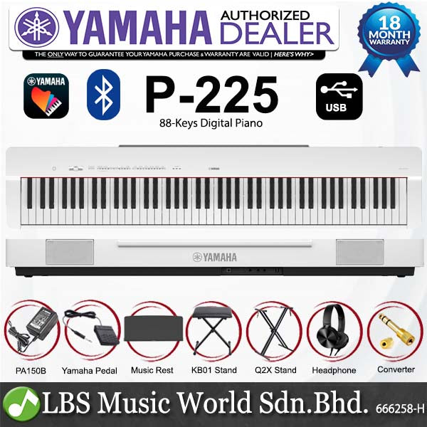 Yamaha P-225 88 Key Digital Piano Complete Package (P225 P 225)