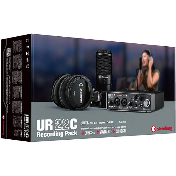 Yamaha Steinberg UR22C USB C Audio Interface Pack with ST-M01 Condenser Microphone and ST-H01 Headphone (Pop Filter and Mic Clamp)