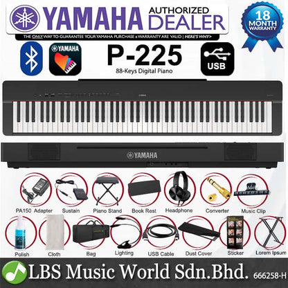 Yamaha P-225 88 Key Digital Piano Complete Package (P225 P 225)