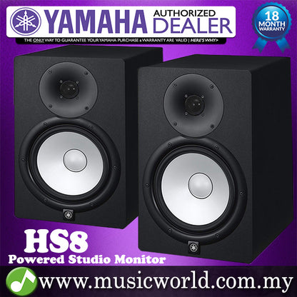 Yamaha HS8 8" Powered Studio Monitor Speaker Cabinet with 8" Cone Woofer - Black (Pair)