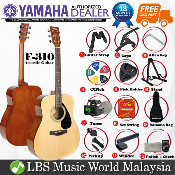 Yamaha F310 41'' Full Size Acoustic Guitar Beginner Package With A Frame Guitar Stand (F 310)