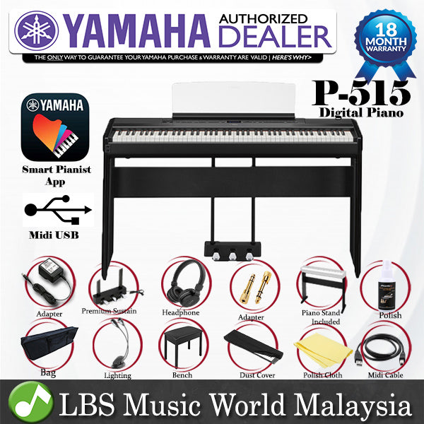 Yamaha P-515 88 Key Digital Piano Premium Package Electric Keyboard (P515)