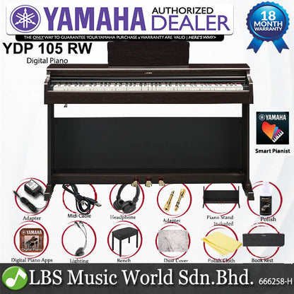 Yamaha YDP-105 88 Key Digital Piano Electric Organ - Rosewood (YDP105 YDP 105)