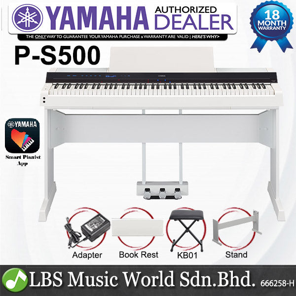 Yamaha P-S500 88 Keys Digital Smart Piano Package - White (PS500 P S500)