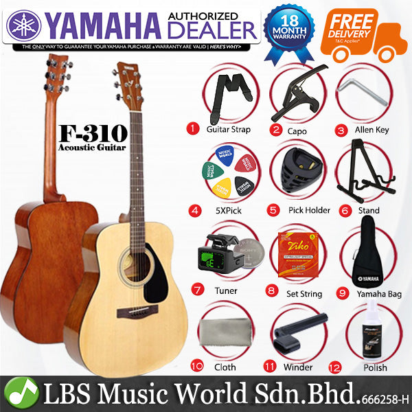 Yamaha F310 41'' Full Size Acoustic Guitar Beginner Complete Package With A Frame Guitar Stand (F 310)