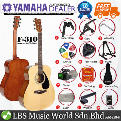 Yamaha F310 41'' Full Size Acoustic Guitar Beginner Complete Package With A Frame Guitar Stand (F 310)