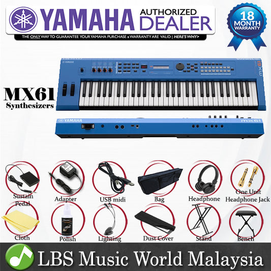 Yamaha MX61 Music Keyboard Blue Complete Package Production Station Synthesizer (MX 61)