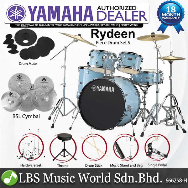 Yamaha Rydeen RDP2F5 5 Pieces Acoustic Drum Set with Cymbal Package - Gloss Pale Blue