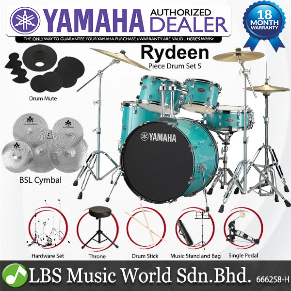 Yamaha Rydeen RDP2F5 5 Pieces Acoustic Drum Set with Cymbal Package - Turquoise