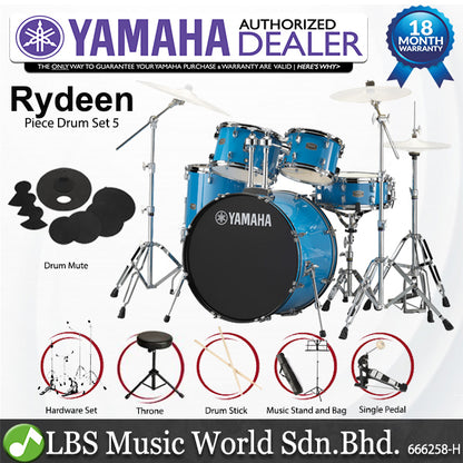 Yamaha Rydeen RDP2F5 5 Pieces Acoustic Drum Set with Cymbal Package - Sky Blue