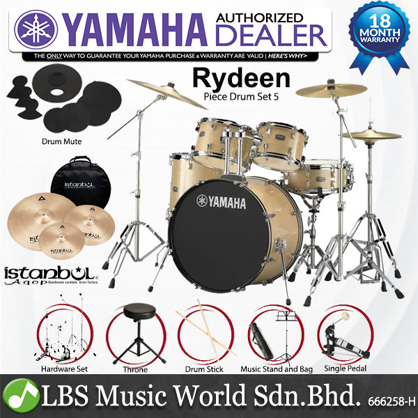 Yamaha Rydeen RDP2F5 5 Pieces Acoustic Drum Set with Cymbal Package - Champagne