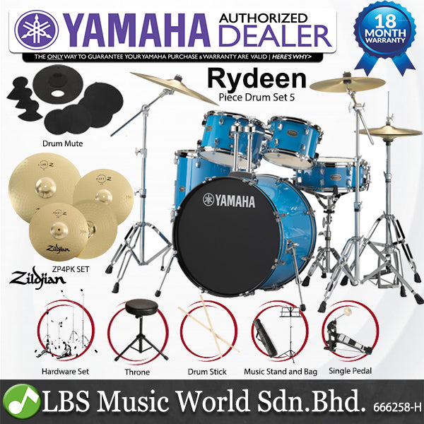 Yamaha Rydeen RDP2F5 5 Pieces Acoustic Drum Set with Cymbal Package - Sky Blue