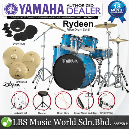 Yamaha Rydeen RDP2F5 5 Pieces Acoustic Drum Set with Cymbal Package - Sky Blue