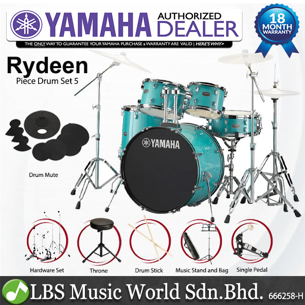 Yamaha Rydeen RDP2F5 5 Pieces Acoustic Drum Set with Cymbal Package - Turquoise
