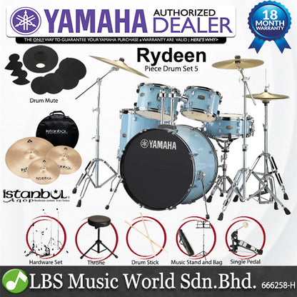 Yamaha Rydeen RDP2F5 5 Pieces Acoustic Drum Set with Cymbal Package - Gloss Pale Blue