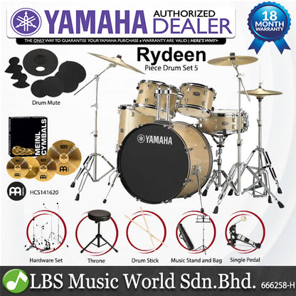 Yamaha Rydeen RDP2F5 5 Pieces Acoustic Drum Set with Cymbal Package - Champagne