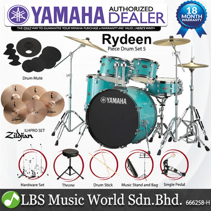 Yamaha Rydeen RDP2F5 5 Pieces Acoustic Drum Set with Cymbal Package - Turquoise