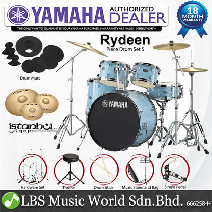 Yamaha Rydeen RDP2F5 5 Pieces Acoustic Drum Set with Cymbal Package - Gloss Pale Blue
