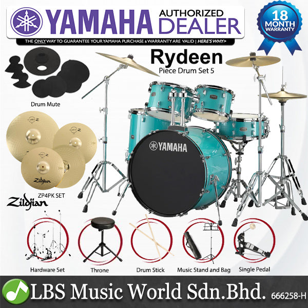 Yamaha Rydeen RDP2F5 5 Pieces Acoustic Drum Set with Cymbal Package - Turquoise