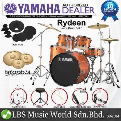Yamaha Rydeen RDP2F5 5 Pieces Acoustic Drum Set with Cymbal Package - Orange