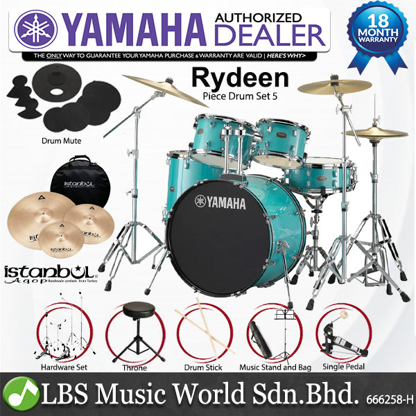 Yamaha Rydeen RDP2F5 5 Pieces Acoustic Drum Set with Cymbal Package - Turquoise