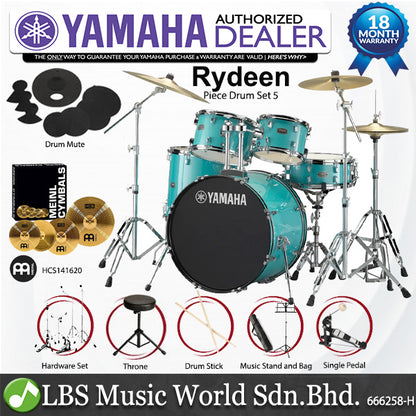 Yamaha Rydeen RDP2F5 5 Pieces Acoustic Drum Set with Cymbal Package - Turquoise