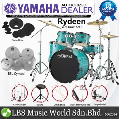 Yamaha Rydeen RDP2F5 5 Pieces Acoustic Drum Set with Cymbal Package - Turquoise