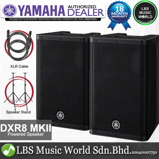 Yamaha DXR8 mkII 1100W 8" Powered Speaker 2 way Operation with Stand - Pair (DXR8mkII)