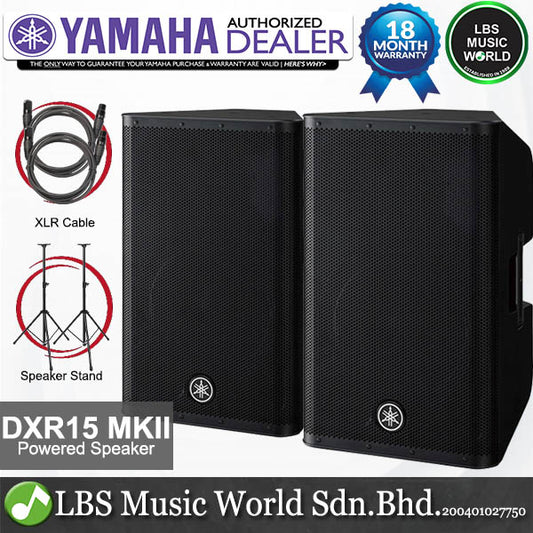 Yamaha DXR15 mkII 1100W 15" Powered Speaker 2 Way Operation with Speaker Stand - Pair (DXR15mkII)