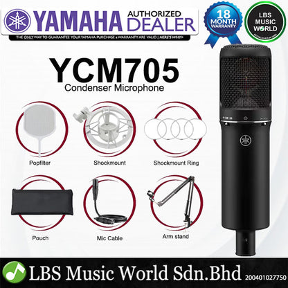 Yamaha YCM705 Wired Cardiod Mic Condenser Microphone with Shockmount and Popfilter