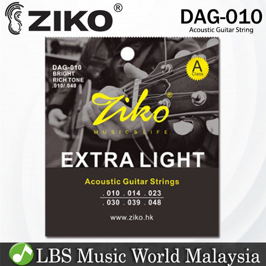 Ziko DAG-010 Acoustic Guitar String 6 Strings in 1 Set Extra Light Bright Tone (10-48)
